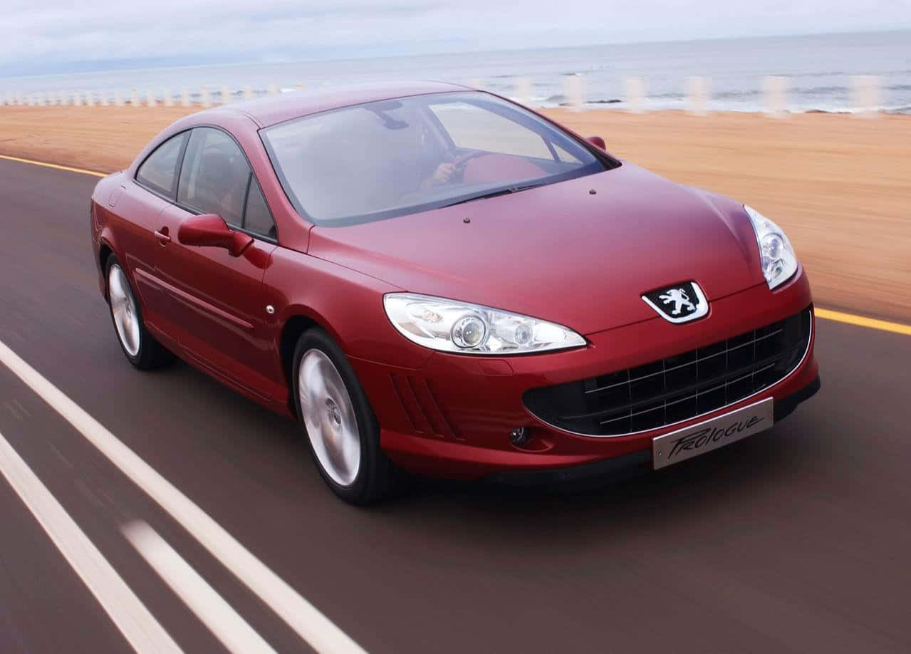 Peugeot 407, red, coastal highway, SD Desktop Wallpaper