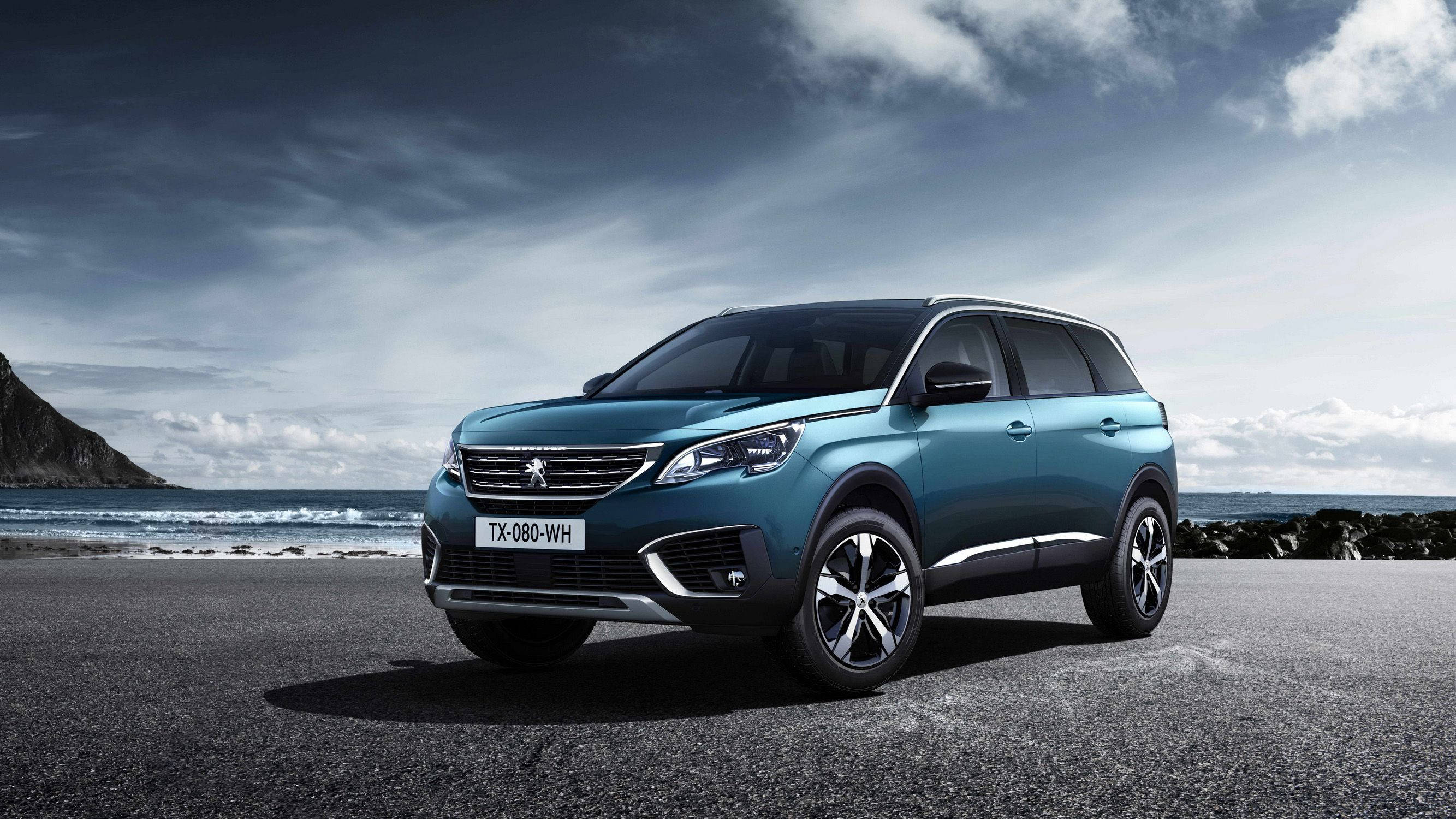 Peugeot 5008, teal, coastal road, 2K Desktop Wallpaper
