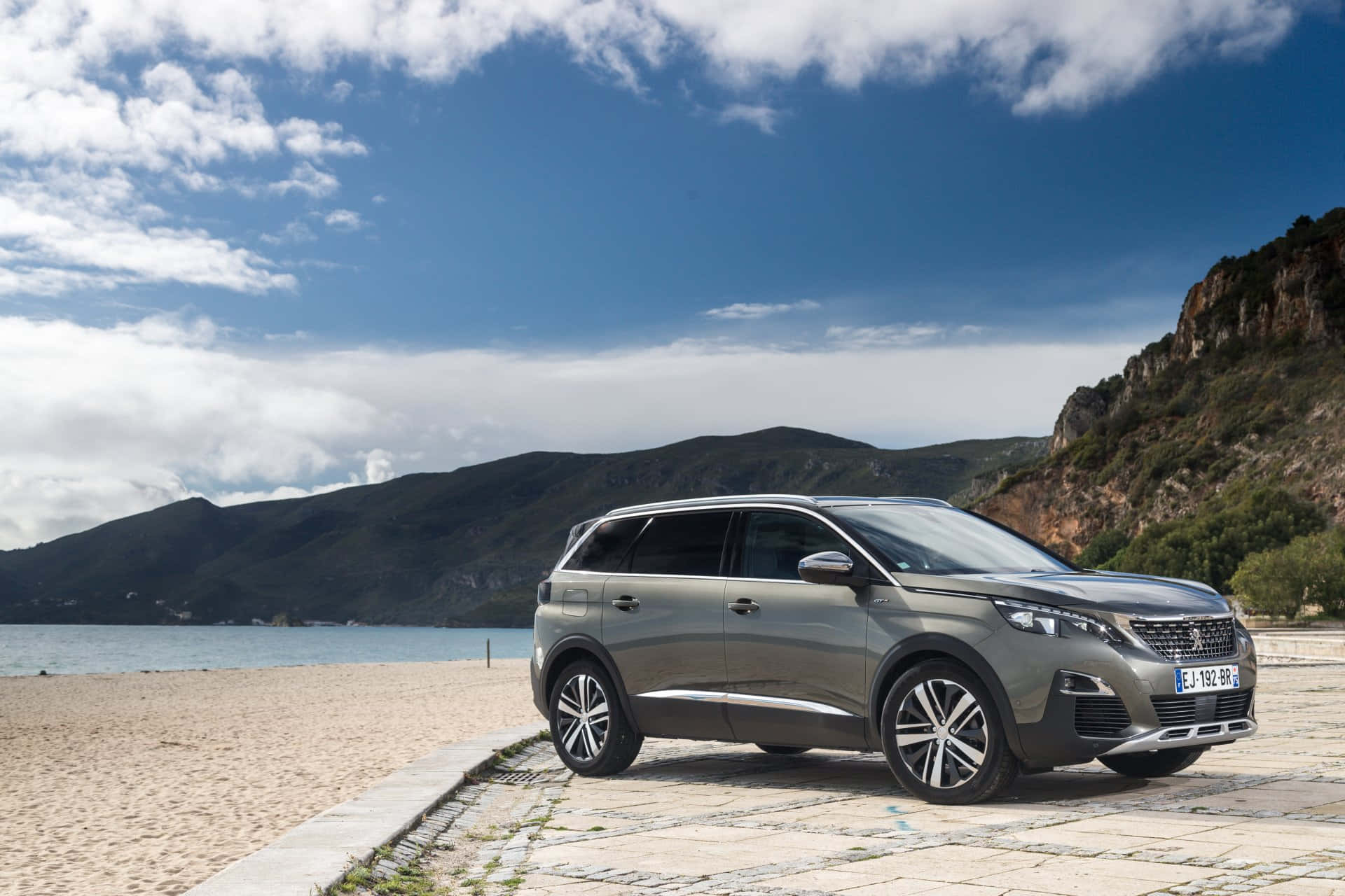 Peugeot 5008, sleek gray SUV, stone path, Full HD Desktop Wallpaper