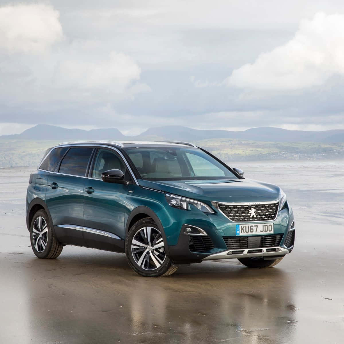 Peugeot 5008, teal, wet beach, SD Desktop Wallpaper