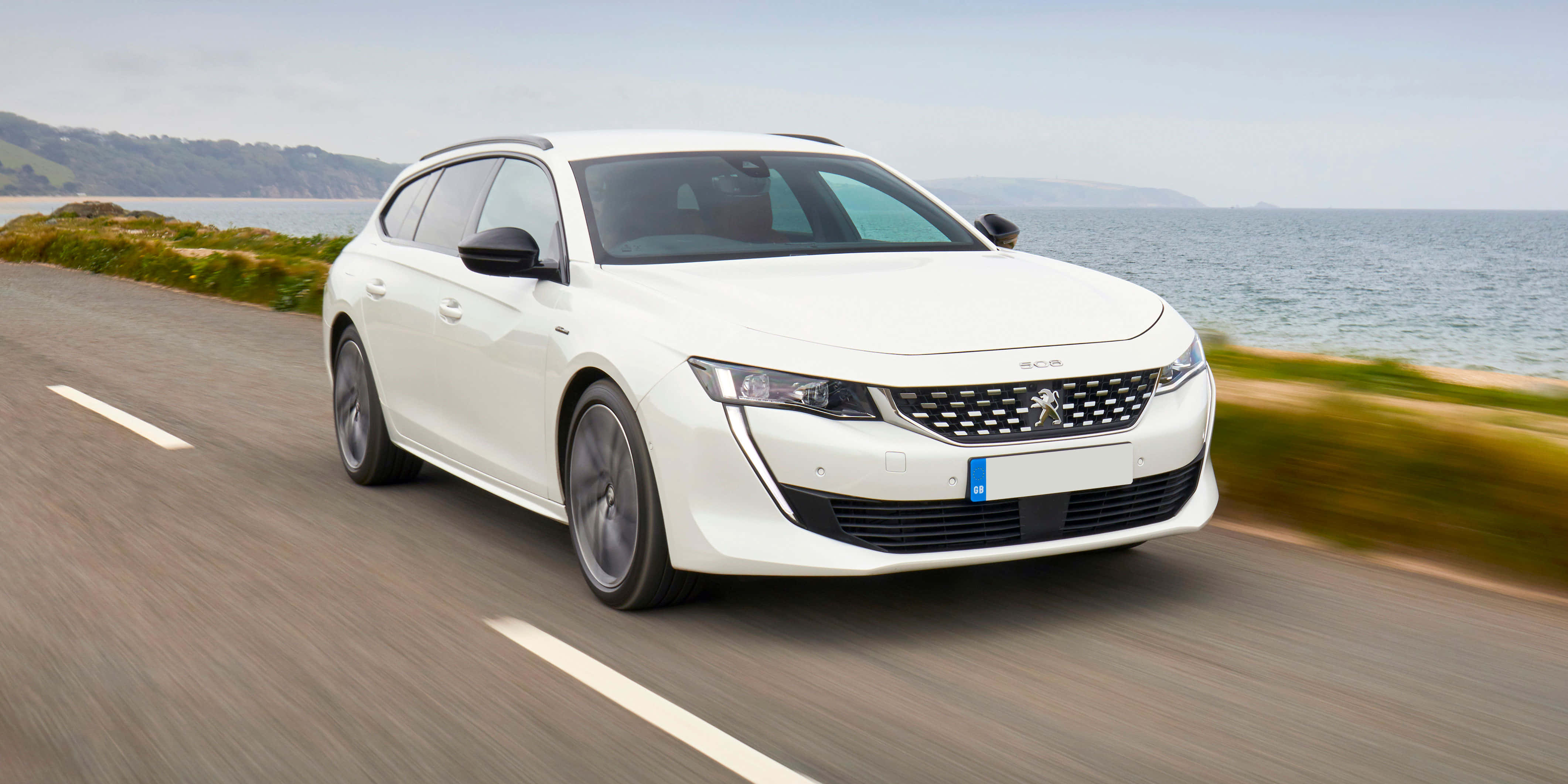 Peugeot 508, white, coastal road, 4K Desktop Wallpaper