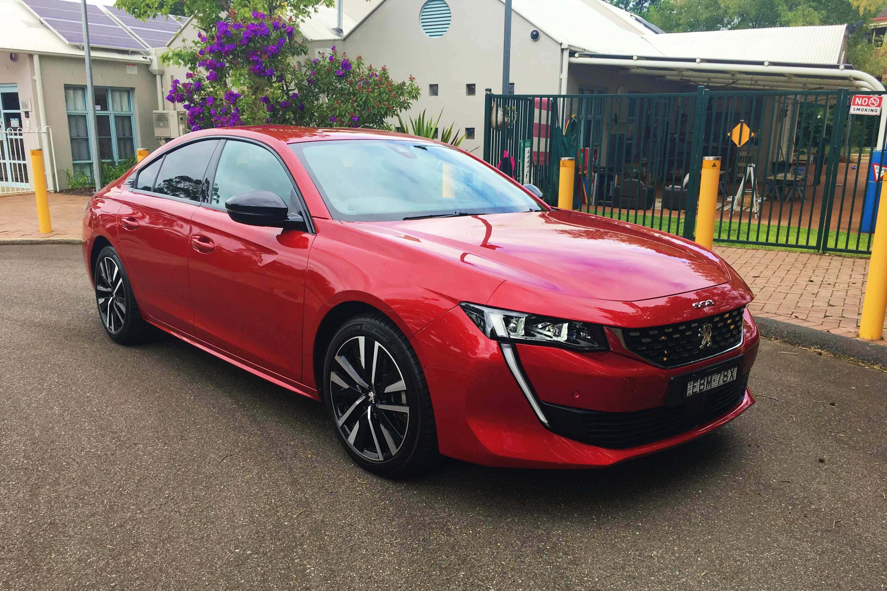 Peugeot 508, glossy red, asphalt, 2K Desktop Wallpaper