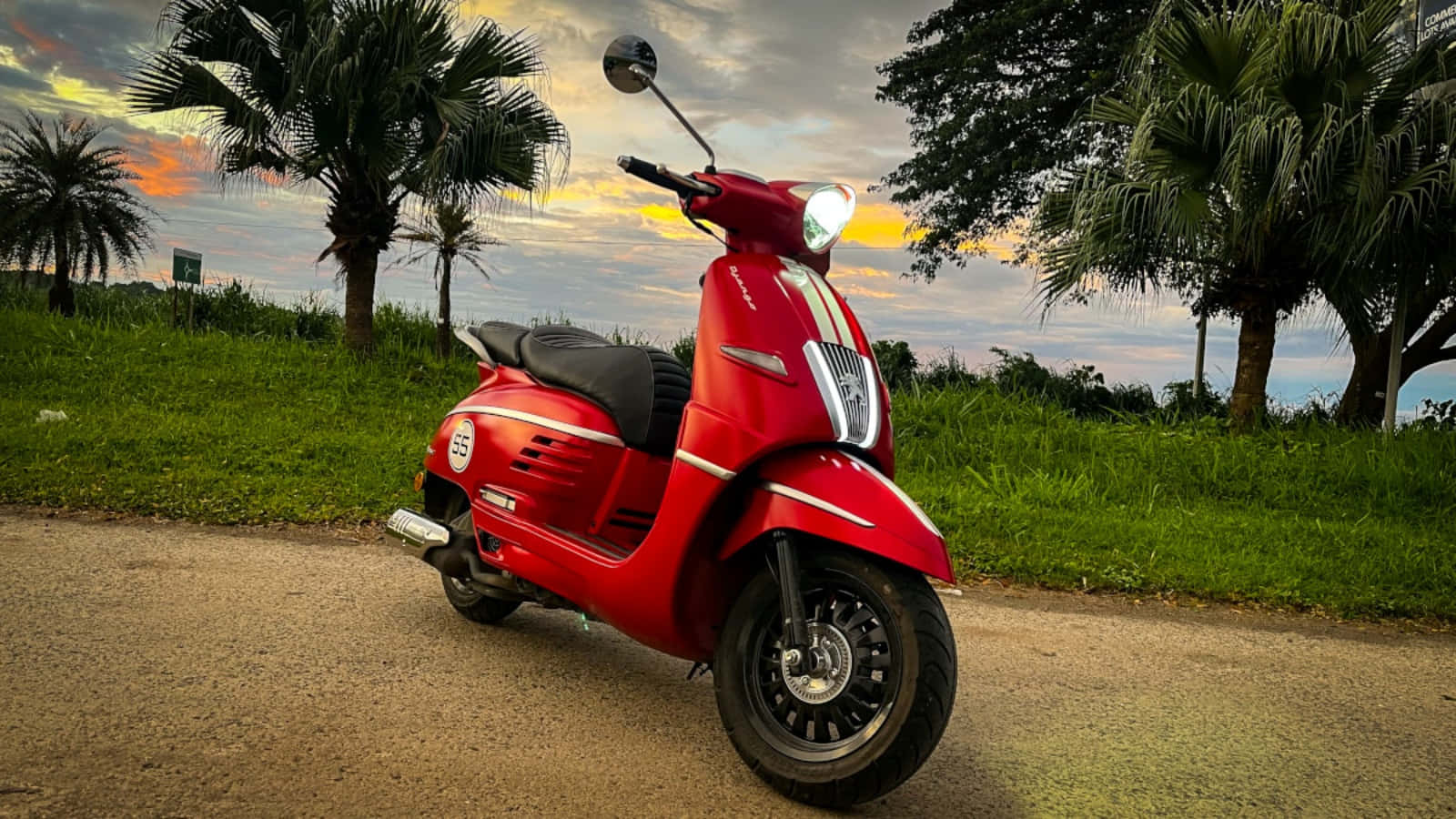 Peugeot Motorcycle, vibrant red, sunset sky, HD Desktop Wallpaper