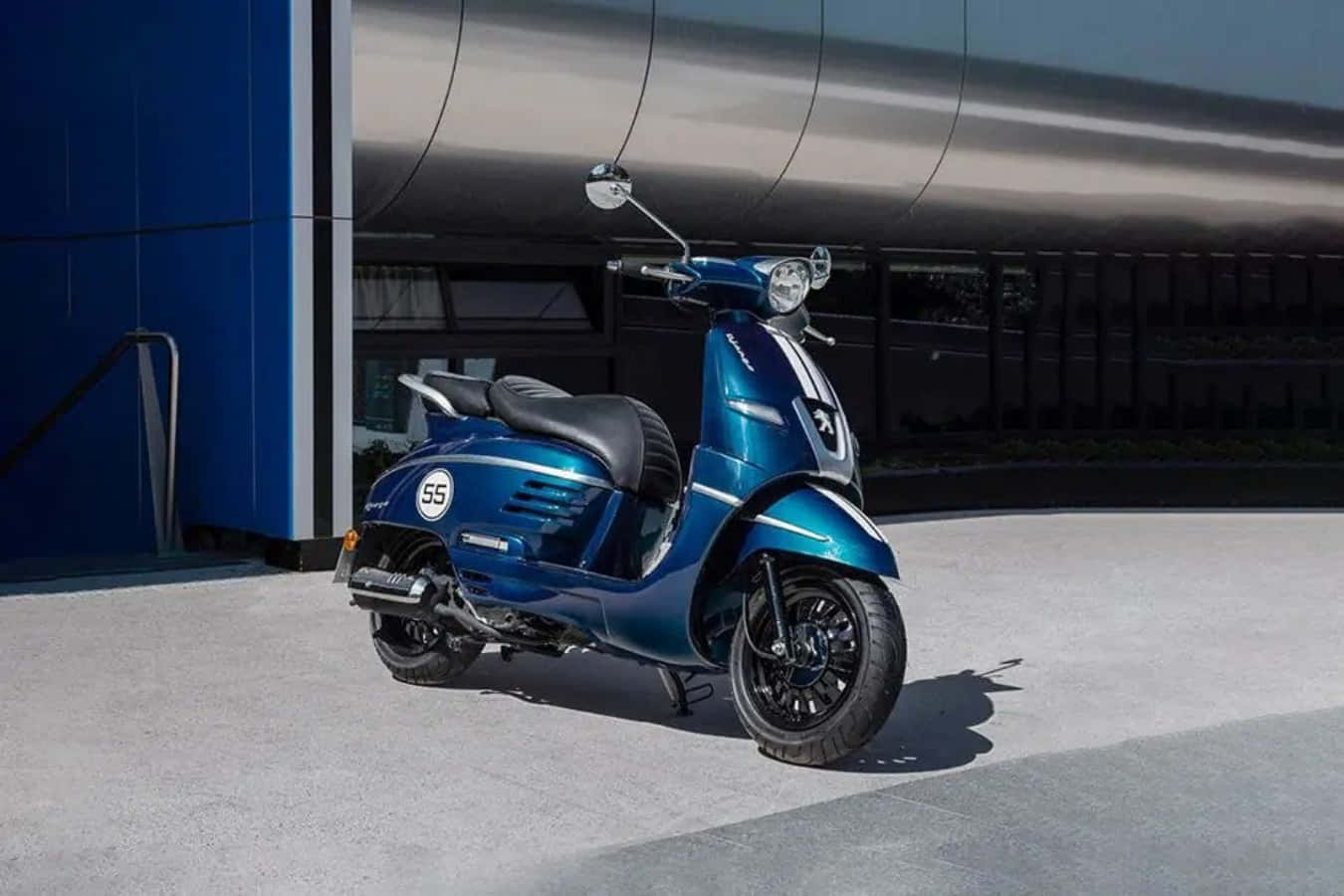 Peugeot, blue scooter, racing stripes, HD Desktop Wallpaper