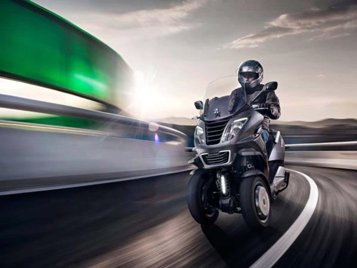 Peugeot Motorcycle, sunset, curving highway, SD Desktop Wallpaper