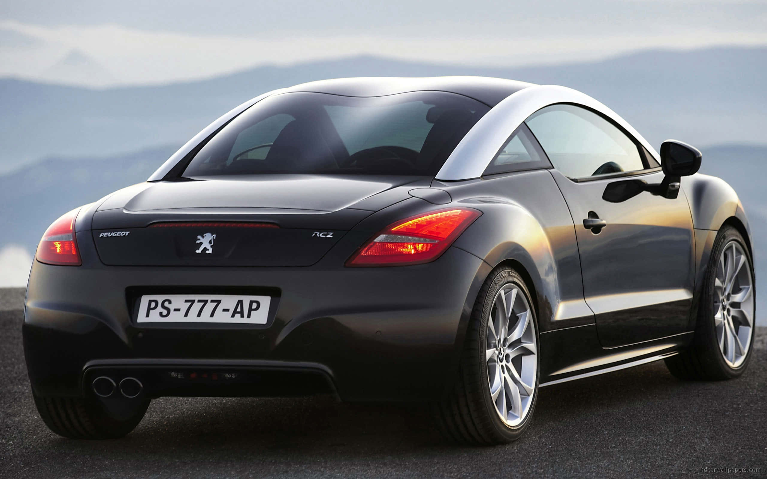 Peugeot RCZ, sleek black, mountain road, 2K Desktop Wallpaper