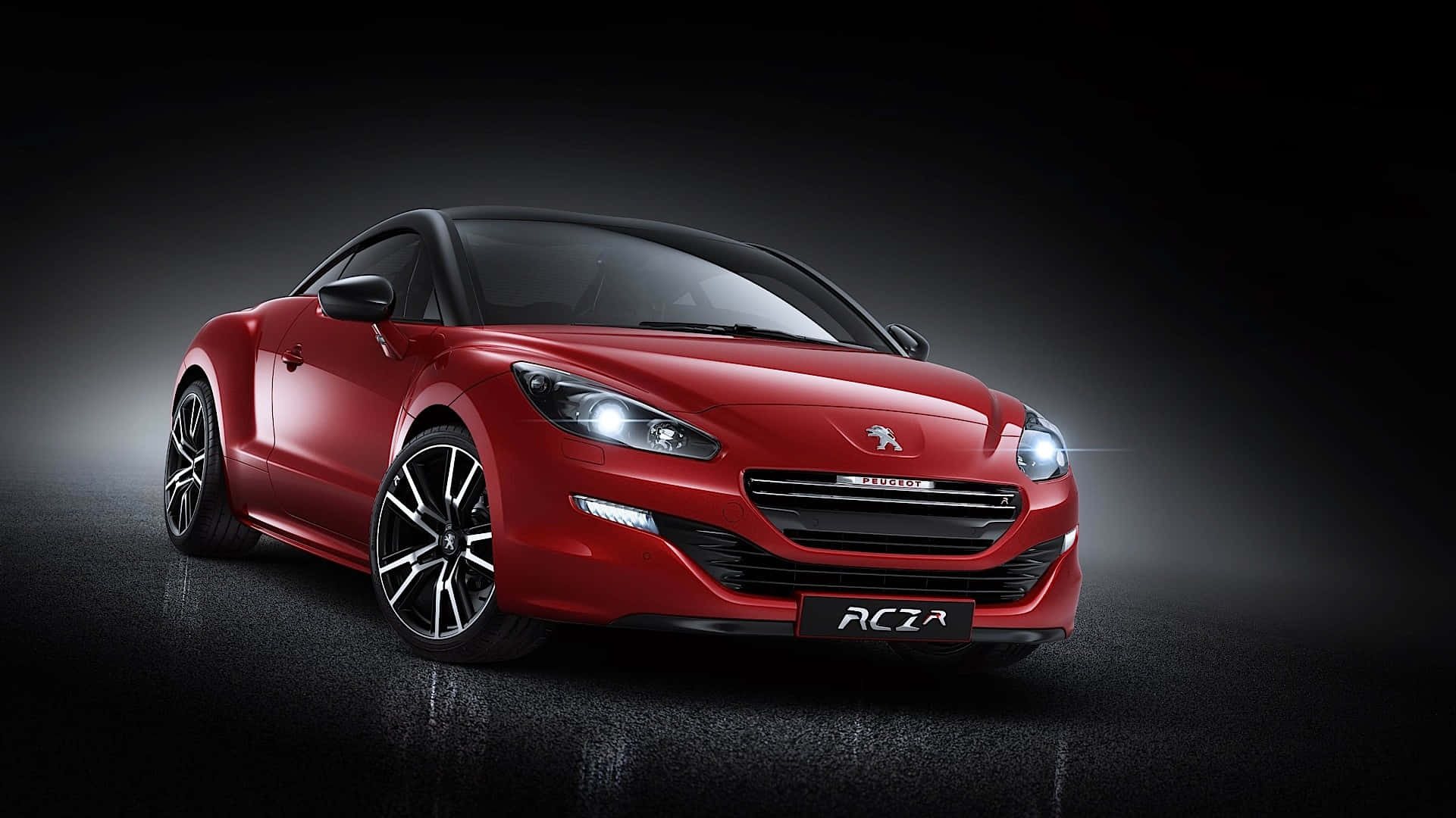 Peugeot RCZ, glossy red, dramatic studio lighting, Full HD Desktop Wallpaper