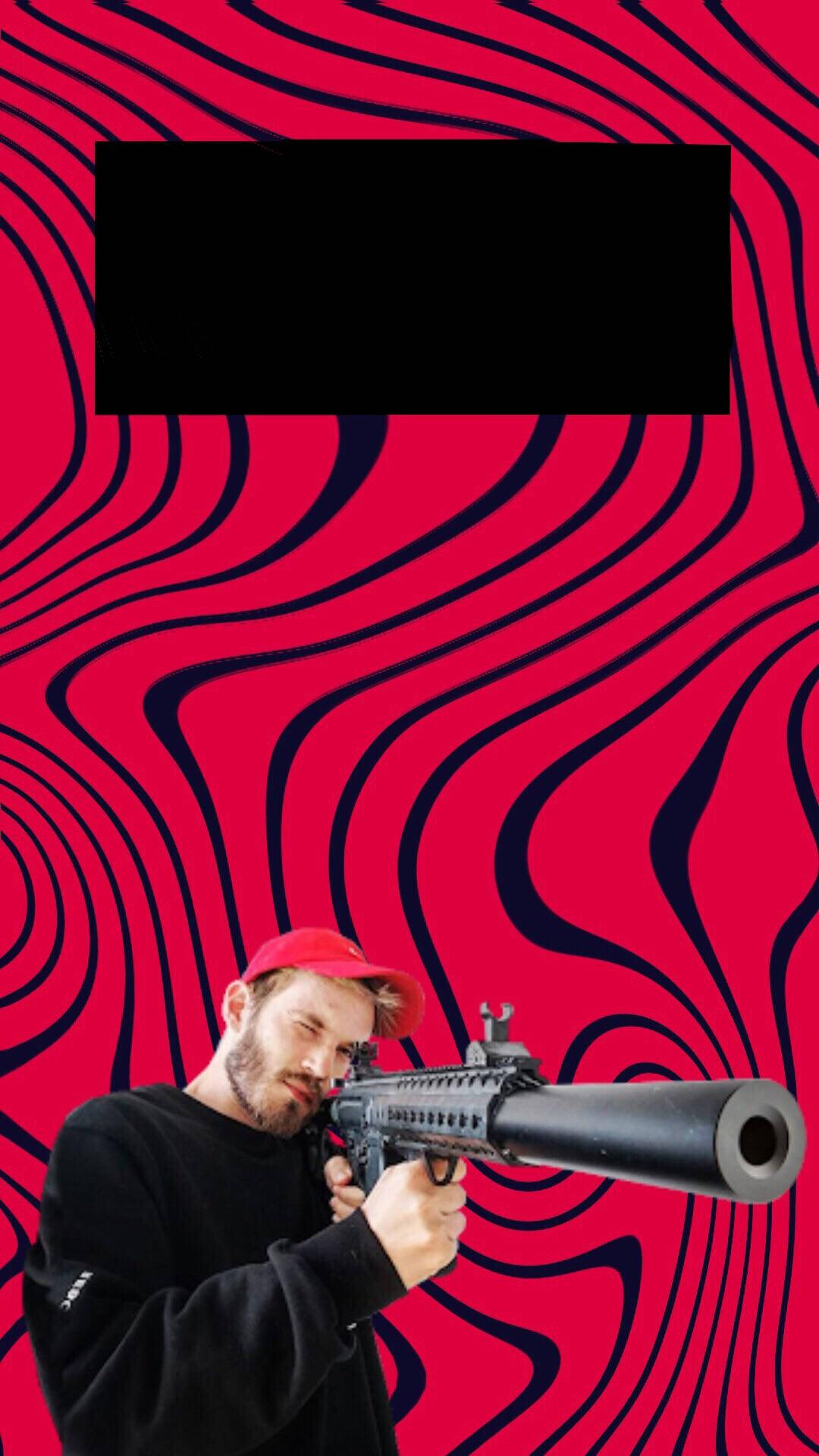 Pewdiepie, red cap, rifle, Full HD Phone Wallpaper