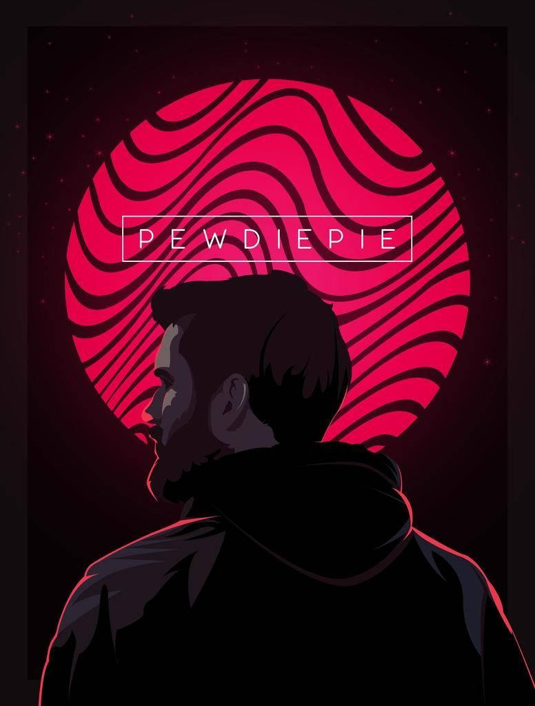 Pewdiepie, vibrant red swirling circular background, silhouette of a man in profile, SD Phone Wallpaper
