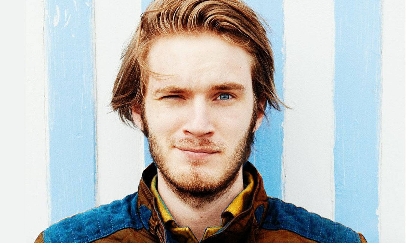 PewDiePie, blue and white striped wall, striking blue eyes, HD Desktop Wallpaper
