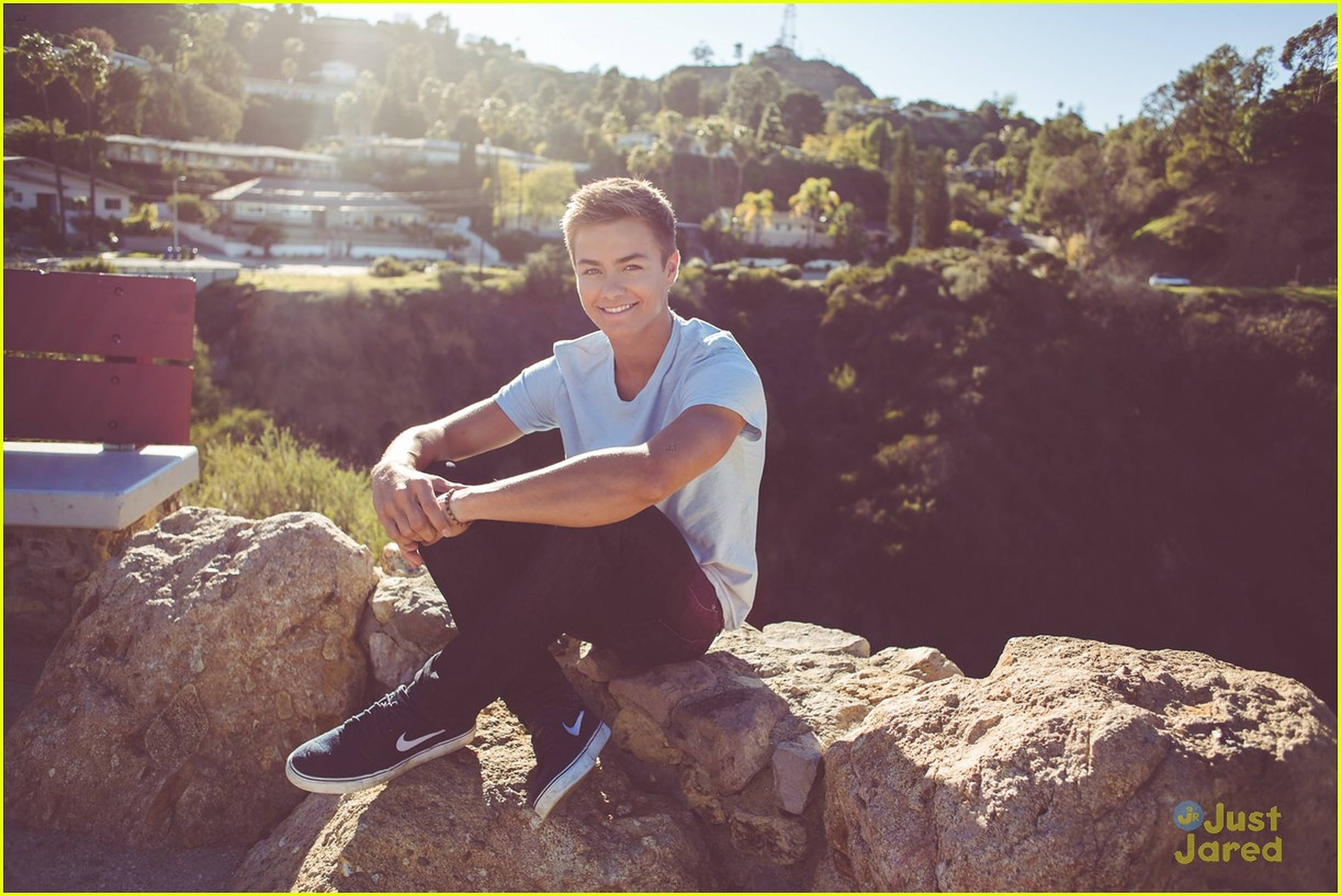 Peyton Meyer, Just Jared, sunlit rocks, Full HD Desktop Wallpaper