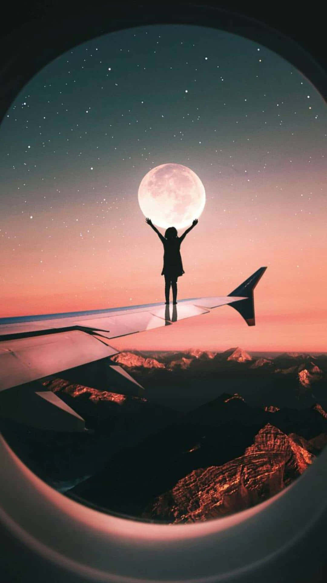 moon, starry twilight sky, silhouette of a person, Full HD Phone Wallpaper