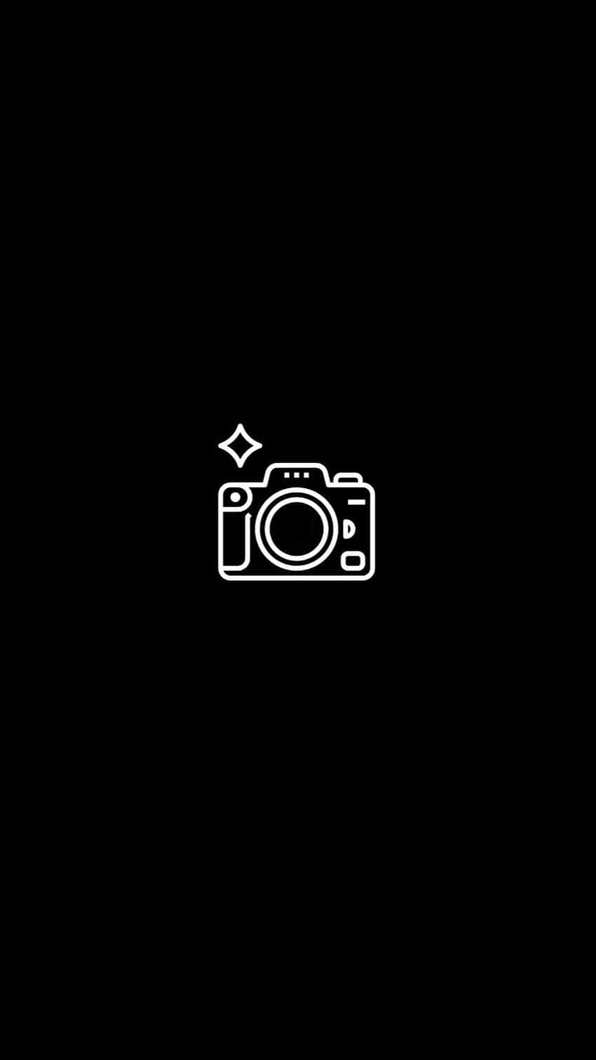 camera, white line drawing, sparkle icon, HD Phone Wallpaper