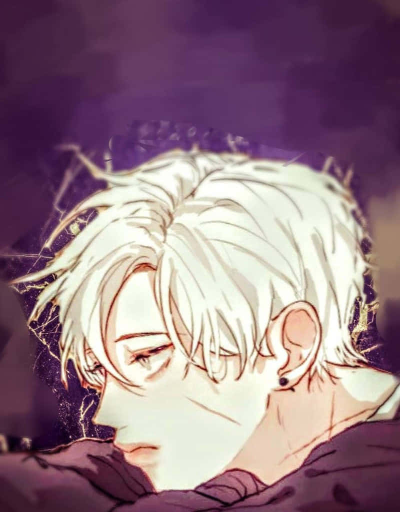 anime boy, white hair, black earring, SD Phone Wallpaper