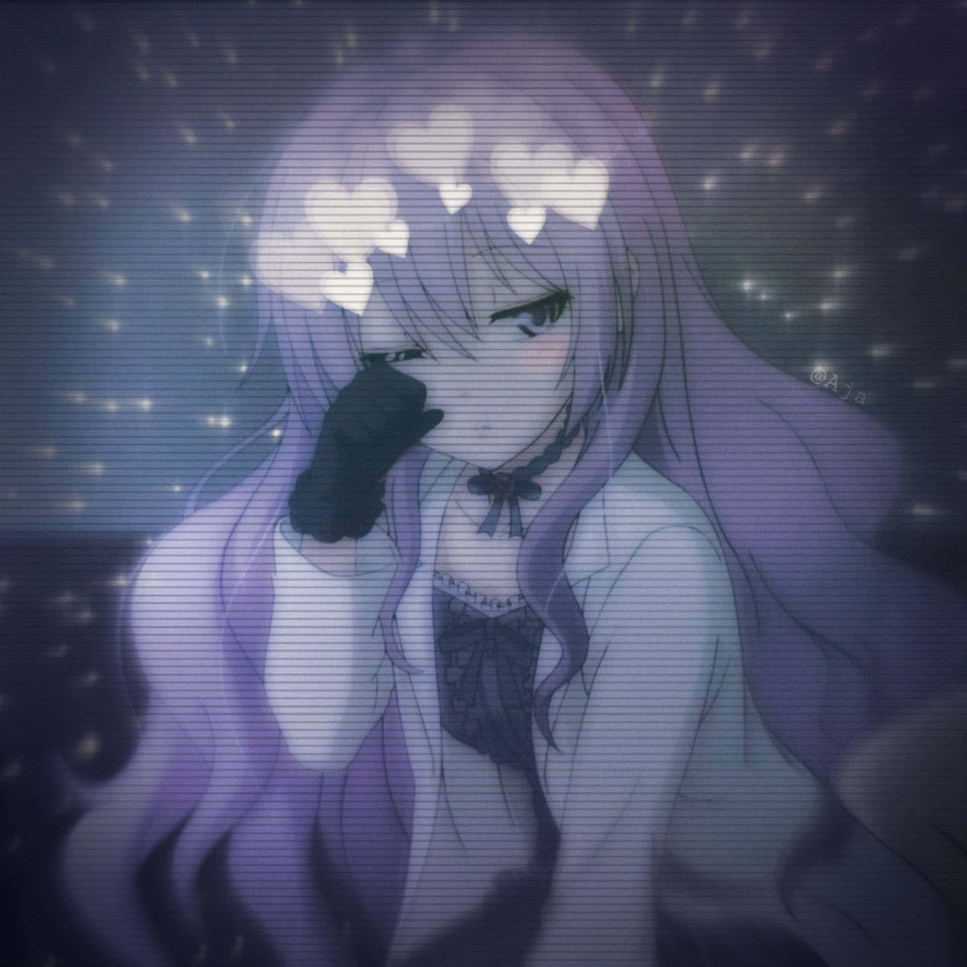 crying purple girl, anime girl, purple hair, Full HD Desktop Wallpaper