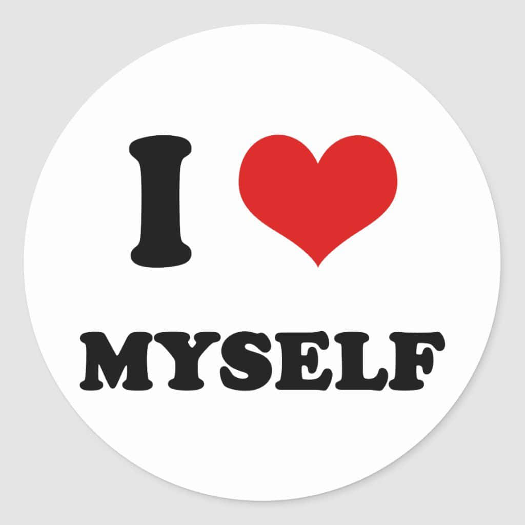 I Love PFP Myself, white circular sticker, bold black text, SD Desktop Wallpaper