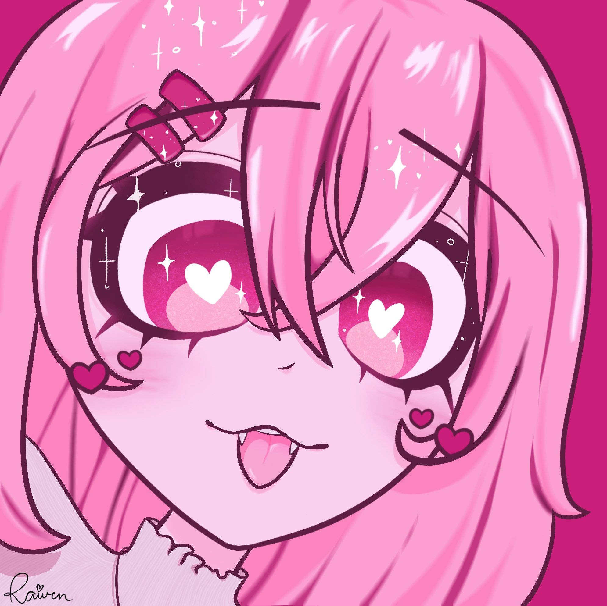 anime girl, pink hair, heart-filled eyes, Full HD Desktop Wallpaper