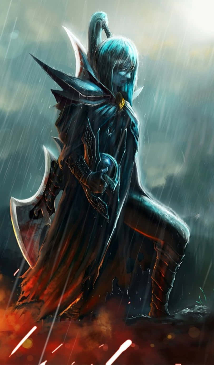 Phantom Assassin, blue-haired warrior, dark armor, HD Phone Wallpaper