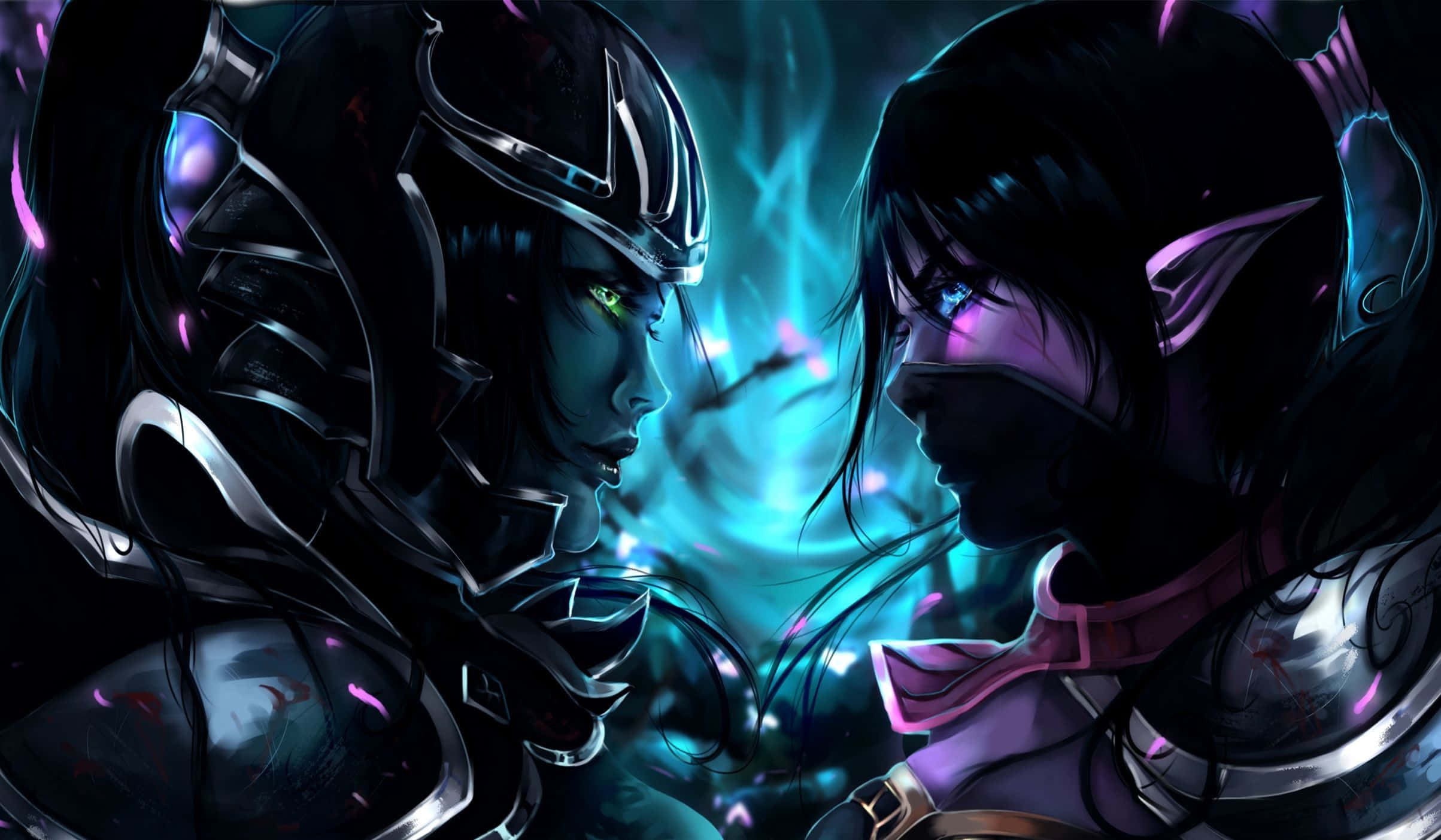 Phantom Assassin, battle stance, glowing blue, Full HD Desktop Wallpaper