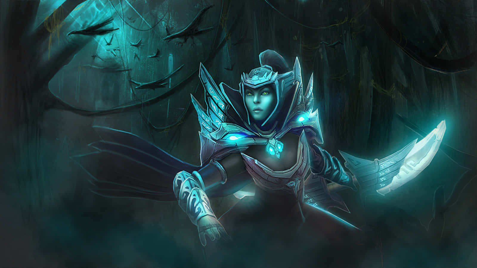 Phantom Assassin, glowing blue eyes, glowing armored warrior, HD Desktop Wallpaper