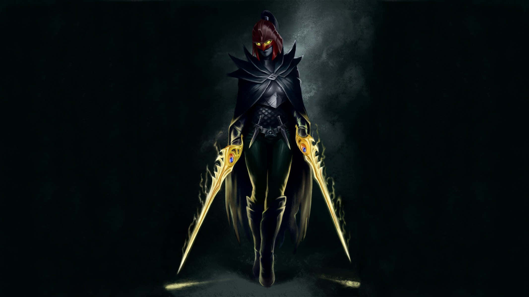 Phantom Assassin, glowing yellow eyes, golden blades, Full HD Desktop Wallpaper