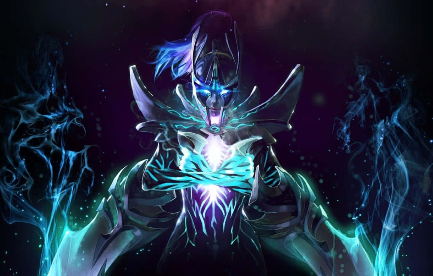 Phantom Assassin, glowing blue armored warrior, glowing eyes, HD Desktop Wallpaper