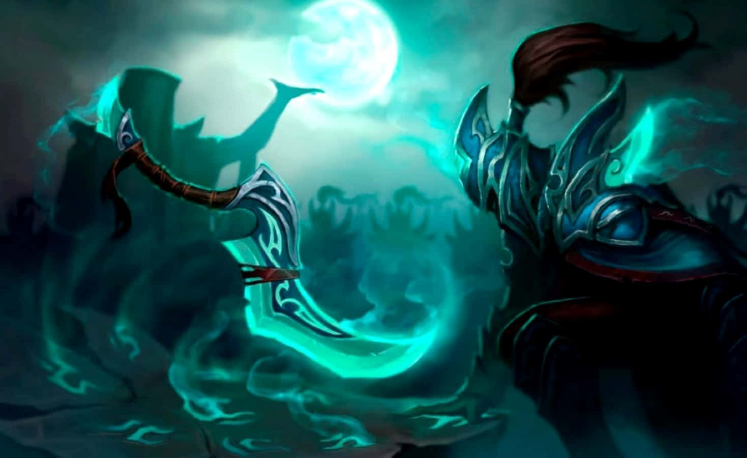 Phantom Assassin, glowing cyan sword, full moon, HD Desktop Wallpaper