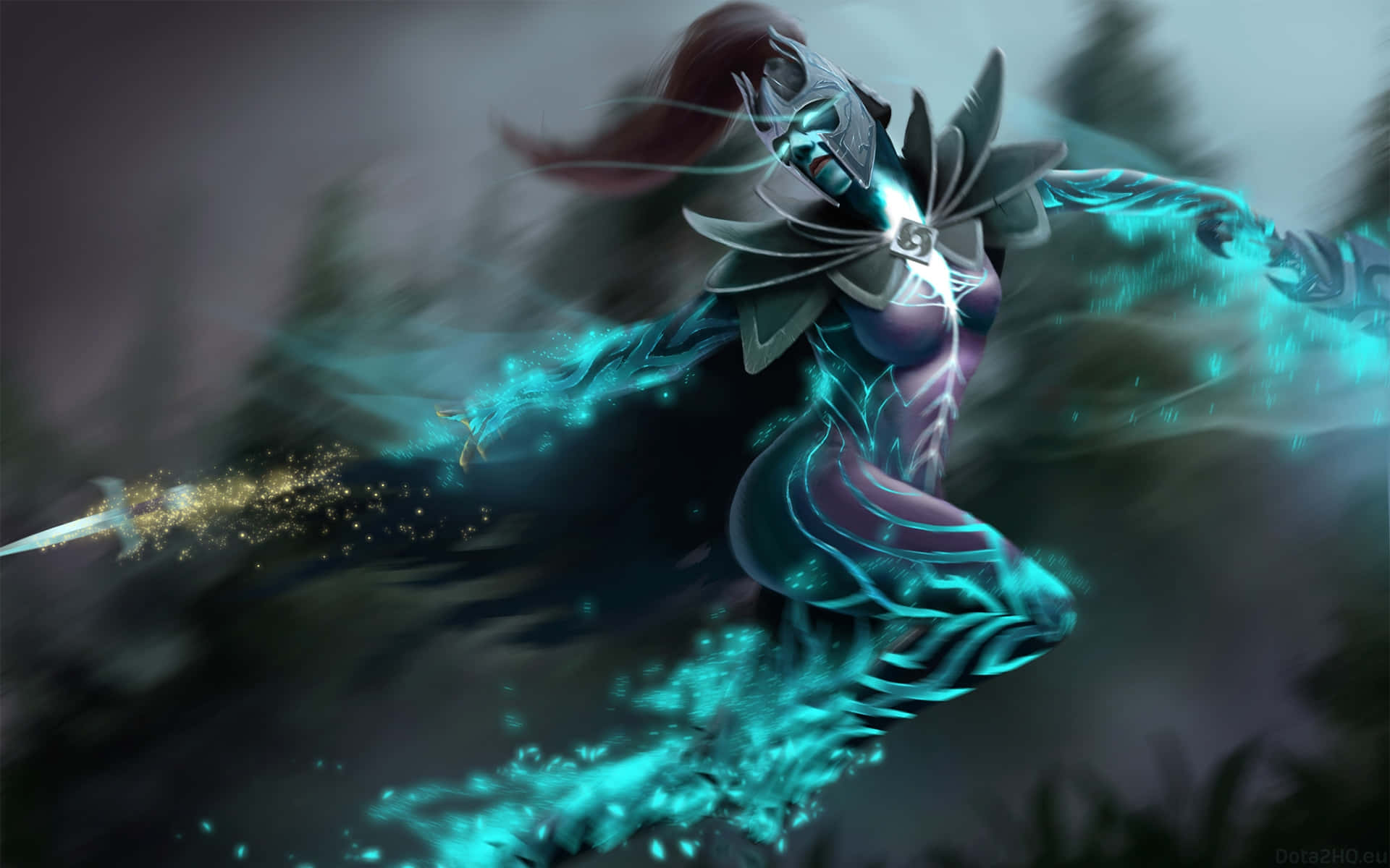 Phantom Assassin, glowing cyan energy, sword, Full HD Desktop Wallpaper