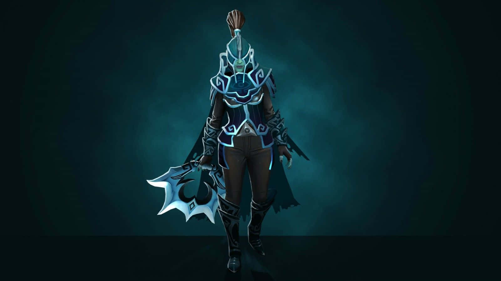 Phantom Assassin, glowing blue armor, horned helmet, HD Desktop Wallpaper