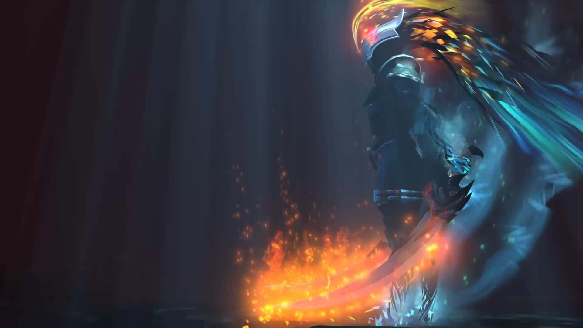 Phantom Assassin, glowing sword, fiery sparks, Full HD Desktop Wallpaper