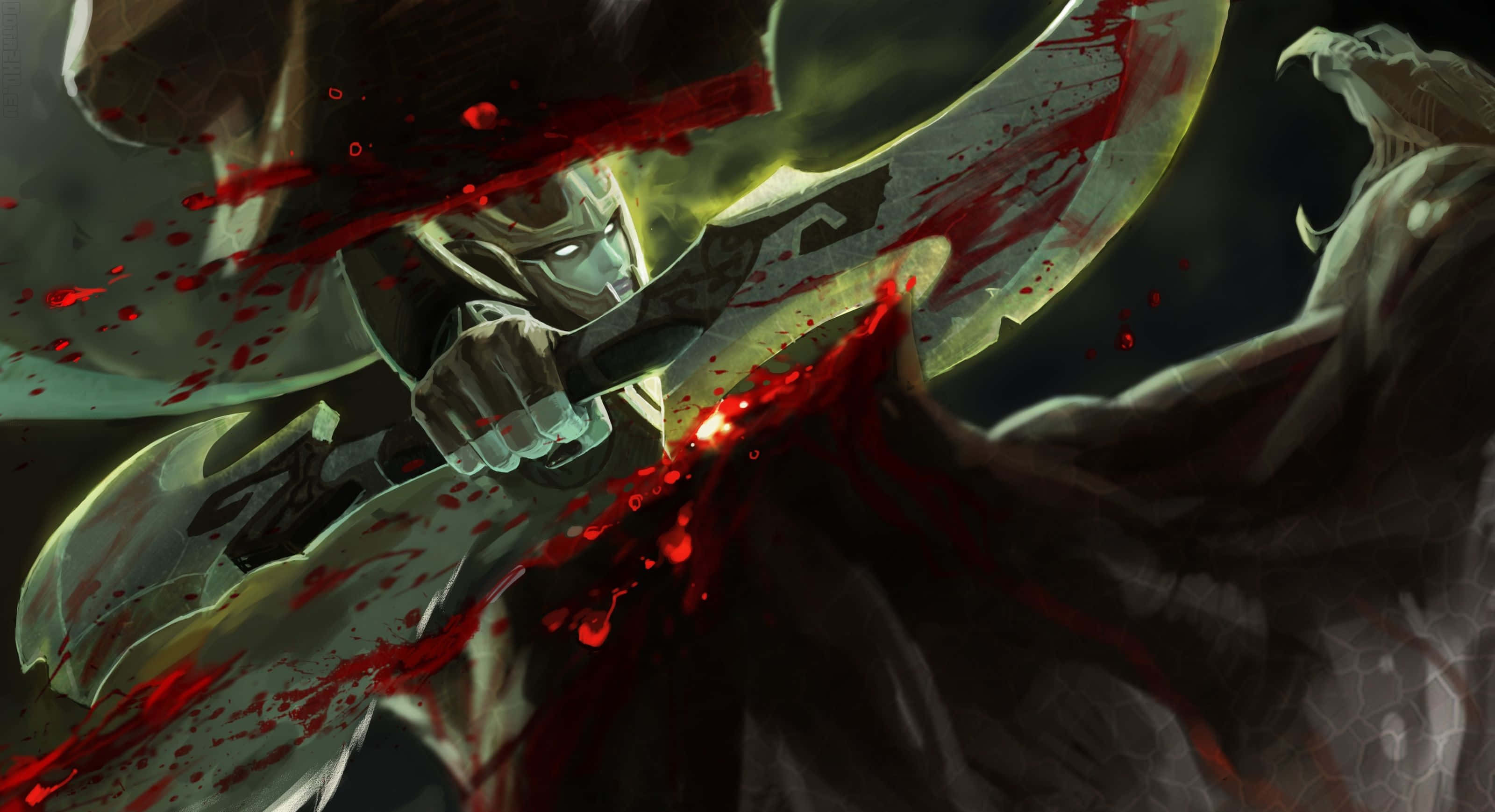 Phantom Assassin, dark armor, bloodied blade, 2K Desktop Wallpaper