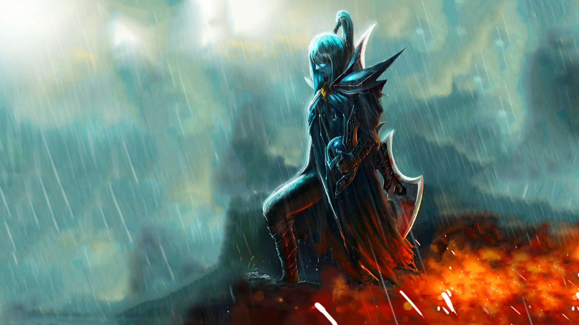 Phantom Assassin, blue hair, ornate armor, Full HD Desktop Wallpaper