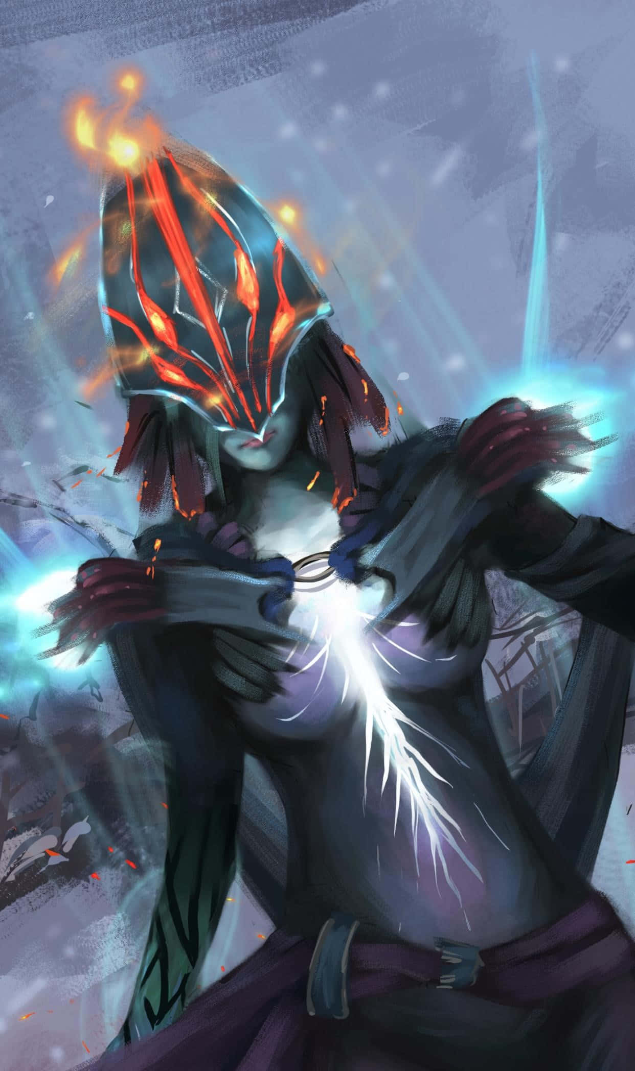 Phantom Assassin, glowing red and blue energy, helmet, Full HD Phone Wallpaper