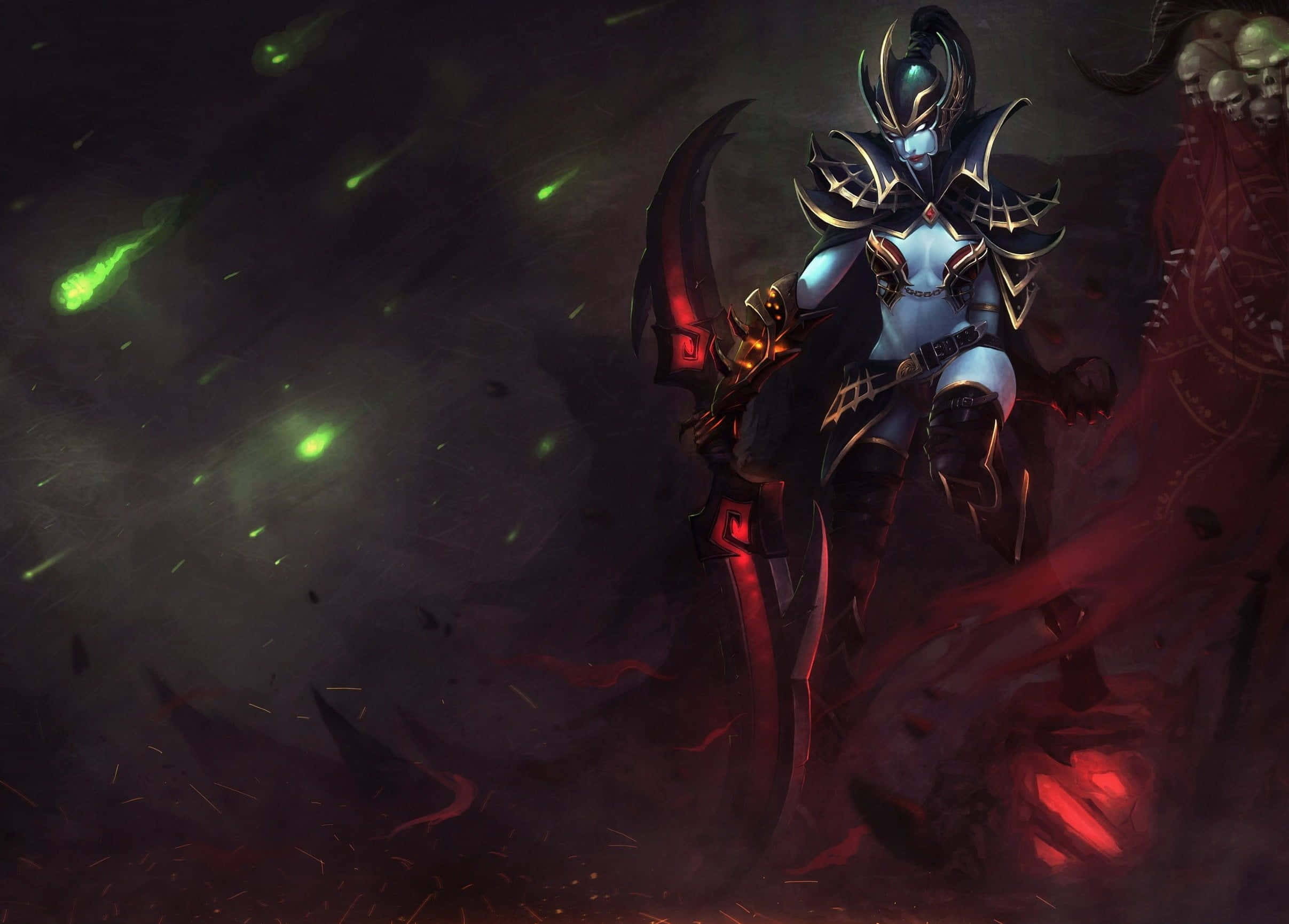 Phantom Assassin, glowing scythe, green embers, Full HD Desktop Wallpaper