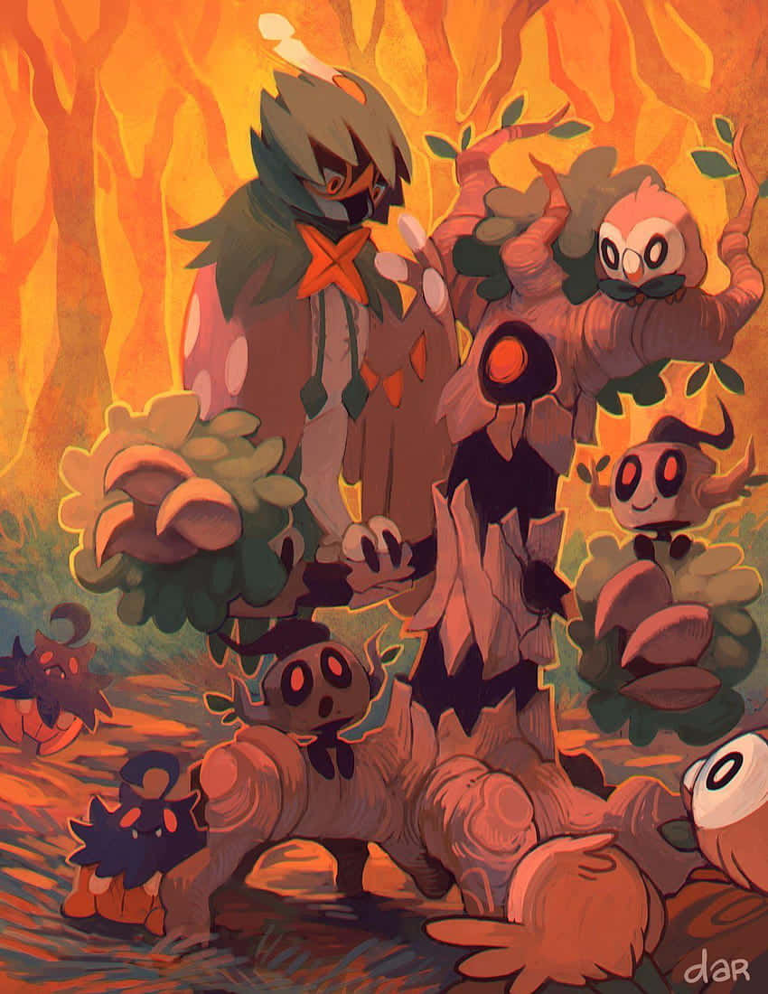 Phantump, pumpkins, fiery orange trees, SD Phone Wallpaper