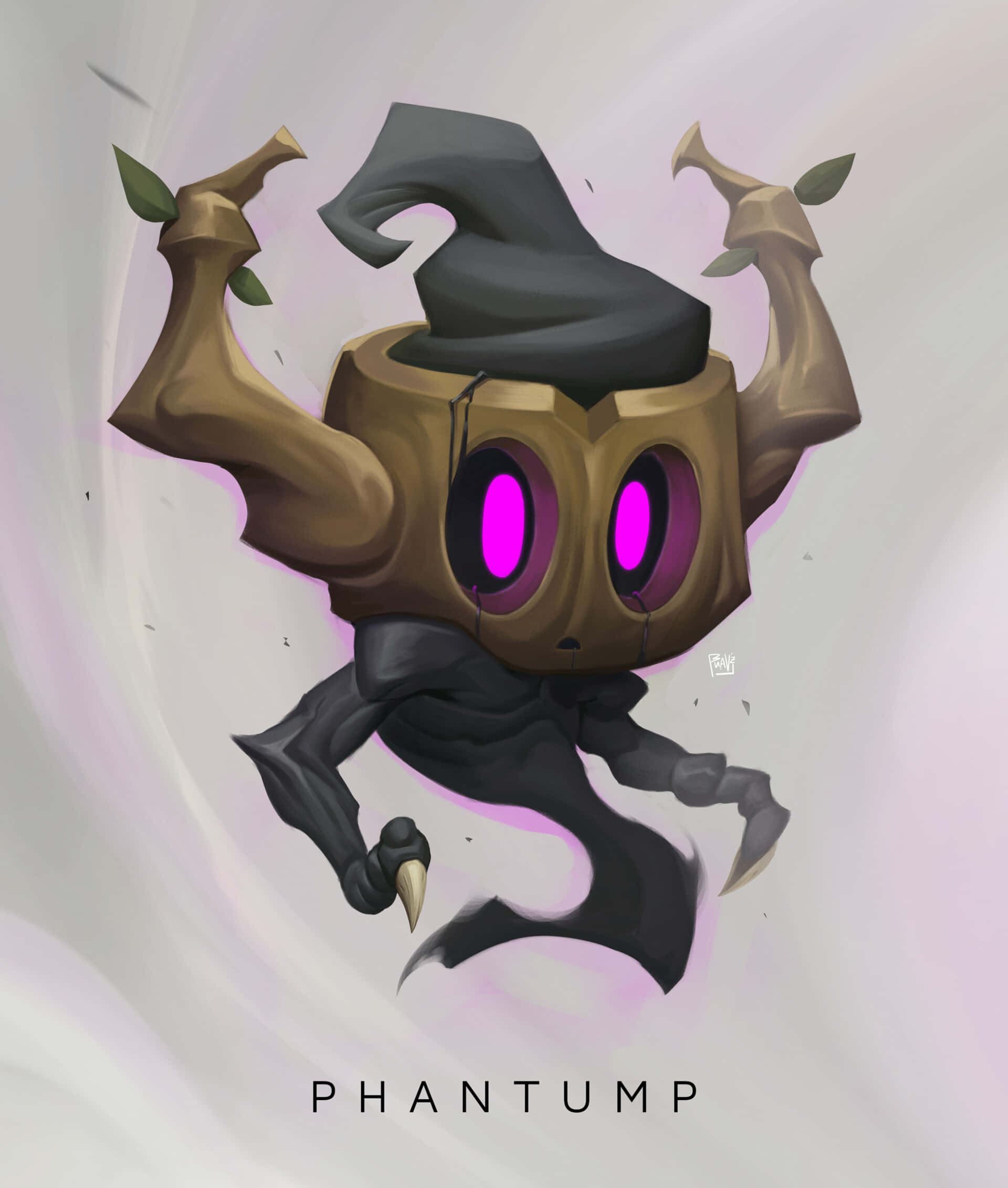 Phantump, glowing purple eyes, leaf-tipped arms, Full HD Phone Wallpaper