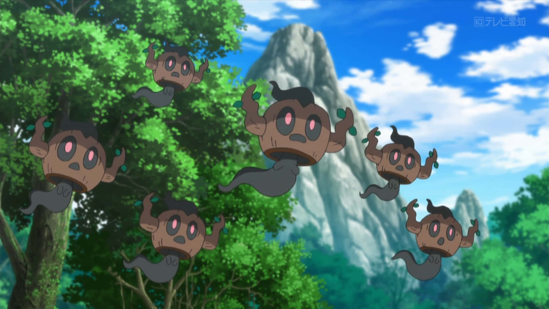 Phantump, pink eyes, lush green trees, Full HD Desktop Wallpaper