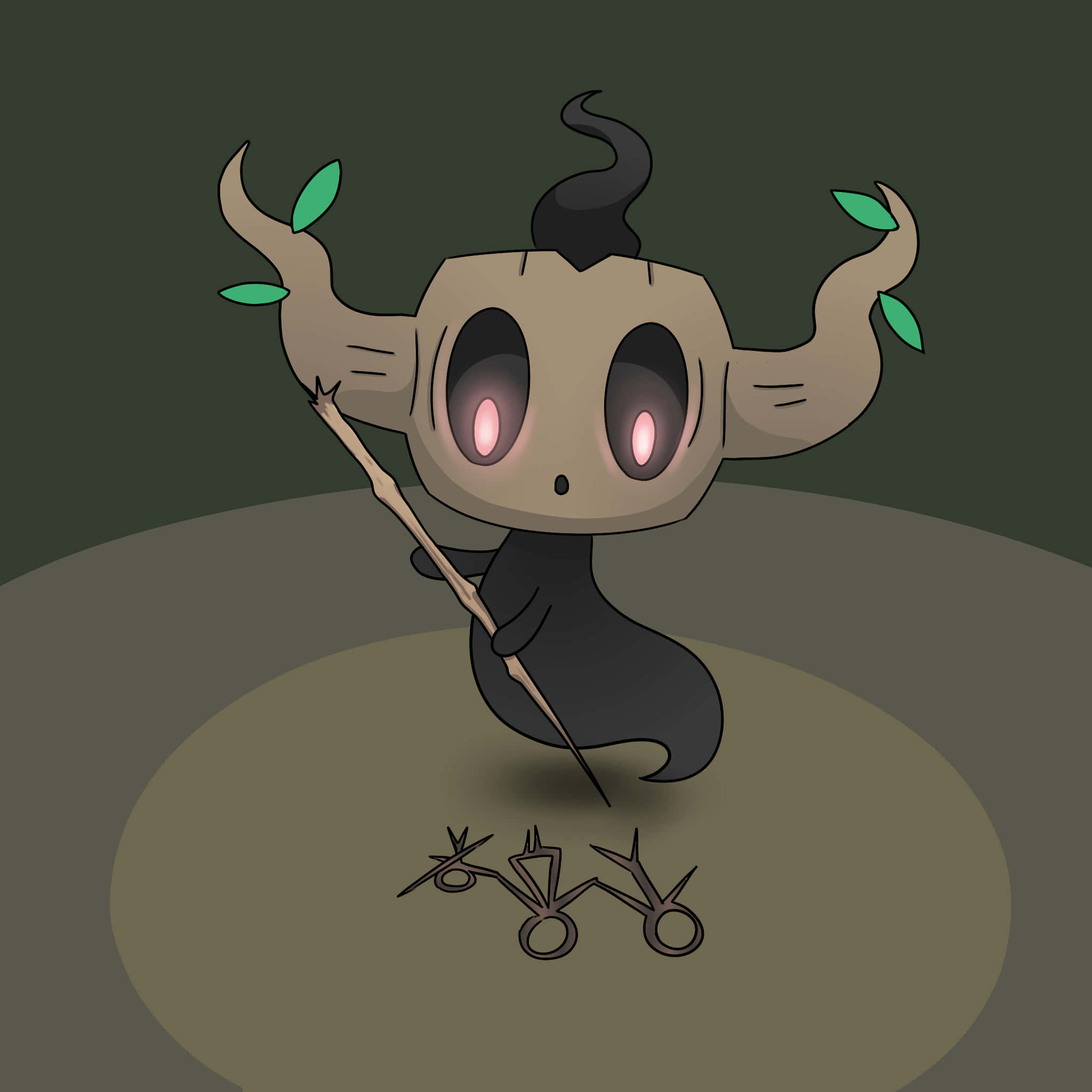 Phantump, glowing pink eyes, leafy arms, Full HD Desktop Wallpaper