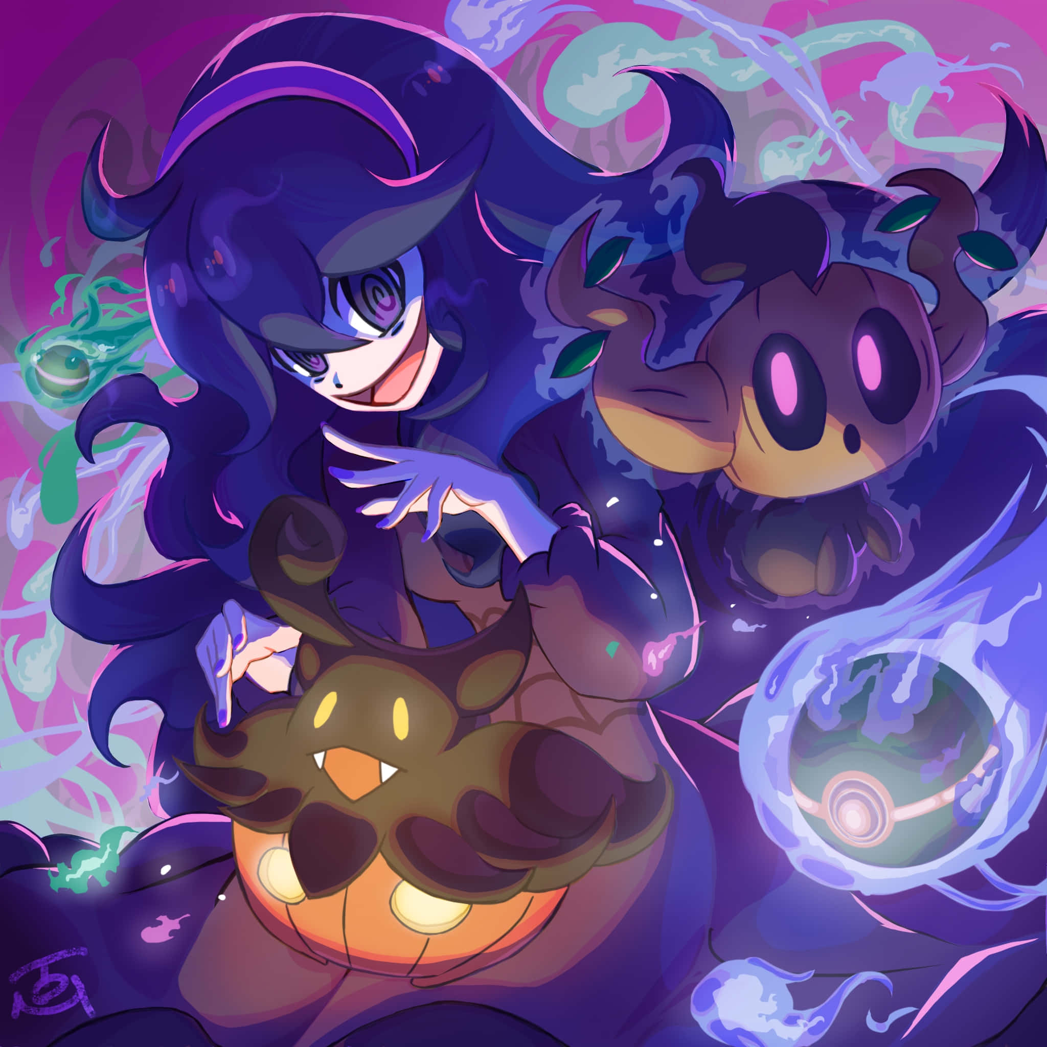 Phantump, scary girl, swirling purple hair, Full HD Desktop Wallpaper