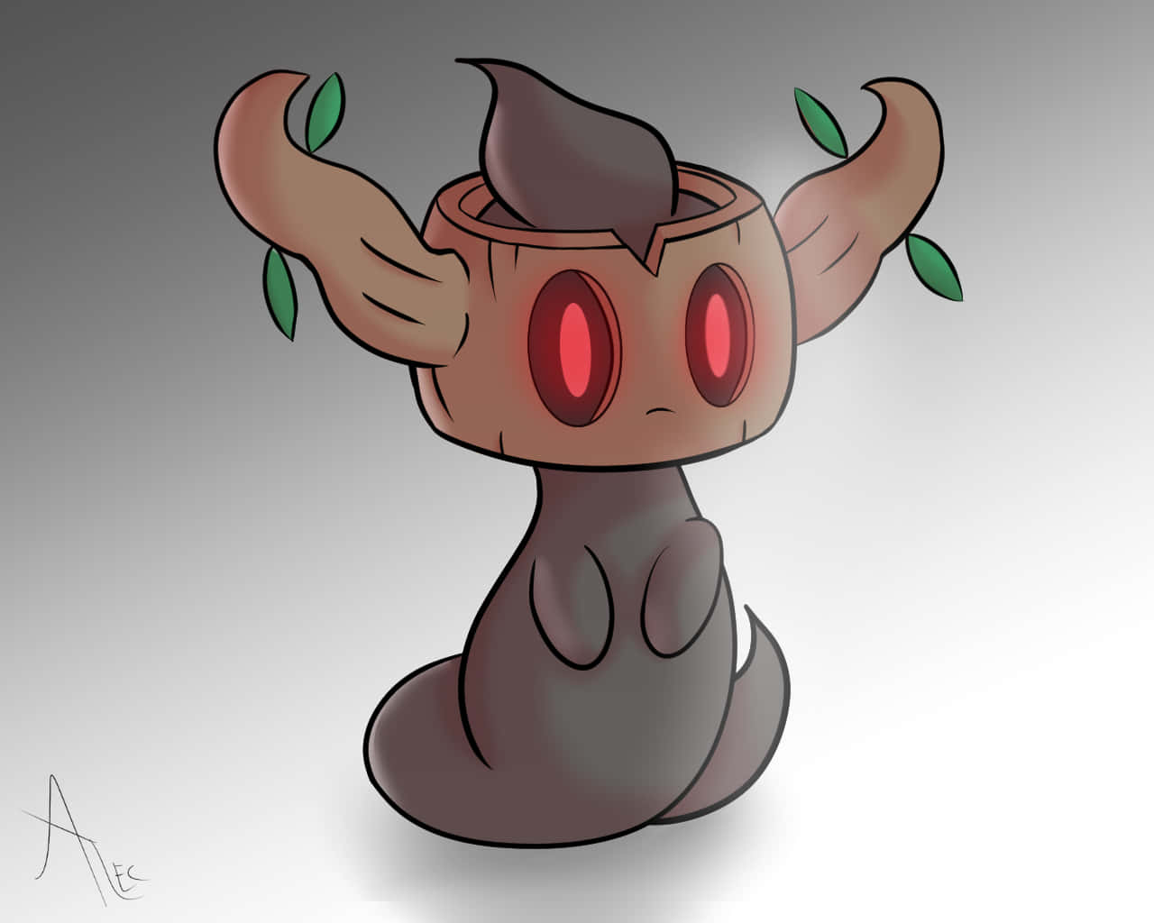 Phantump, chibi-style, glowing red eyes, HD Desktop Wallpaper