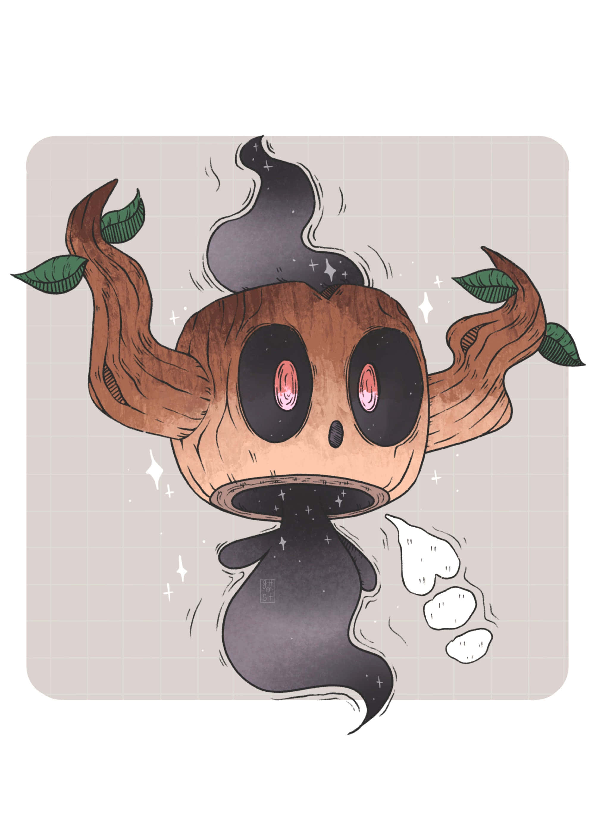 Phantump, glowing pink eyes, leafy arms, 2K Phone Wallpaper