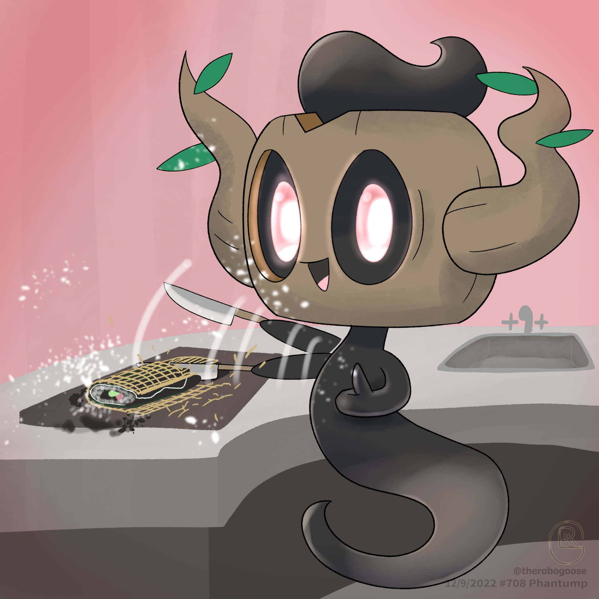 Phantump, glowing eyes, leaf-tipped horns, Full HD Desktop Wallpaper
