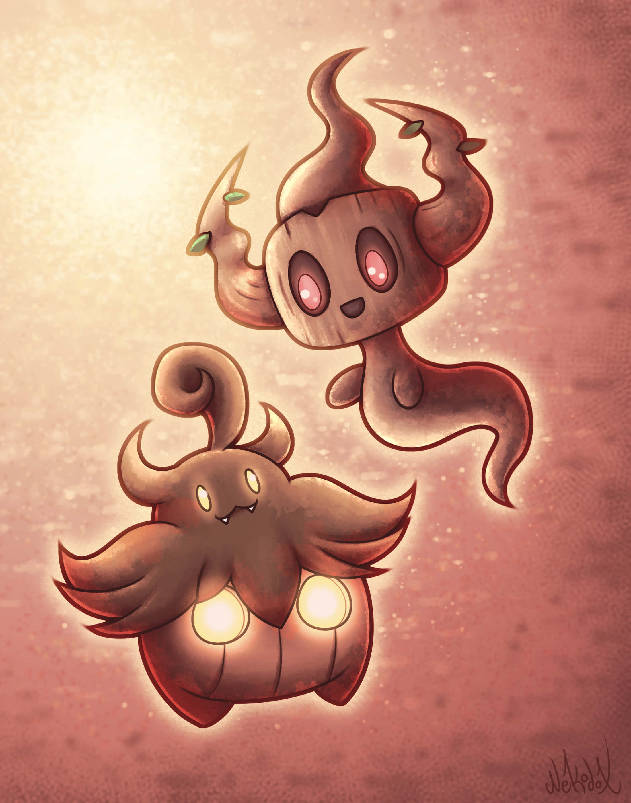 Phantump, orange aesthetic, glowing eyes, 2K Phone Wallpaper
