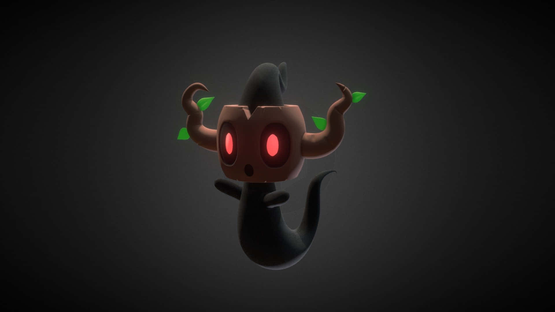 Phantump, glowing red eyes, green leafy horns, Full HD Desktop Wallpaper