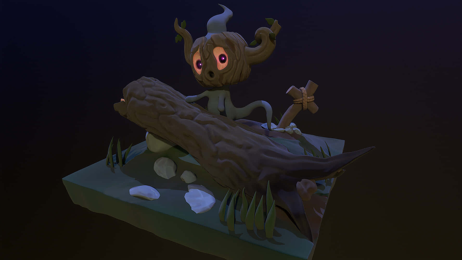 Phantump, tree branch, glowing-eyed, Full HD Desktop Wallpaper