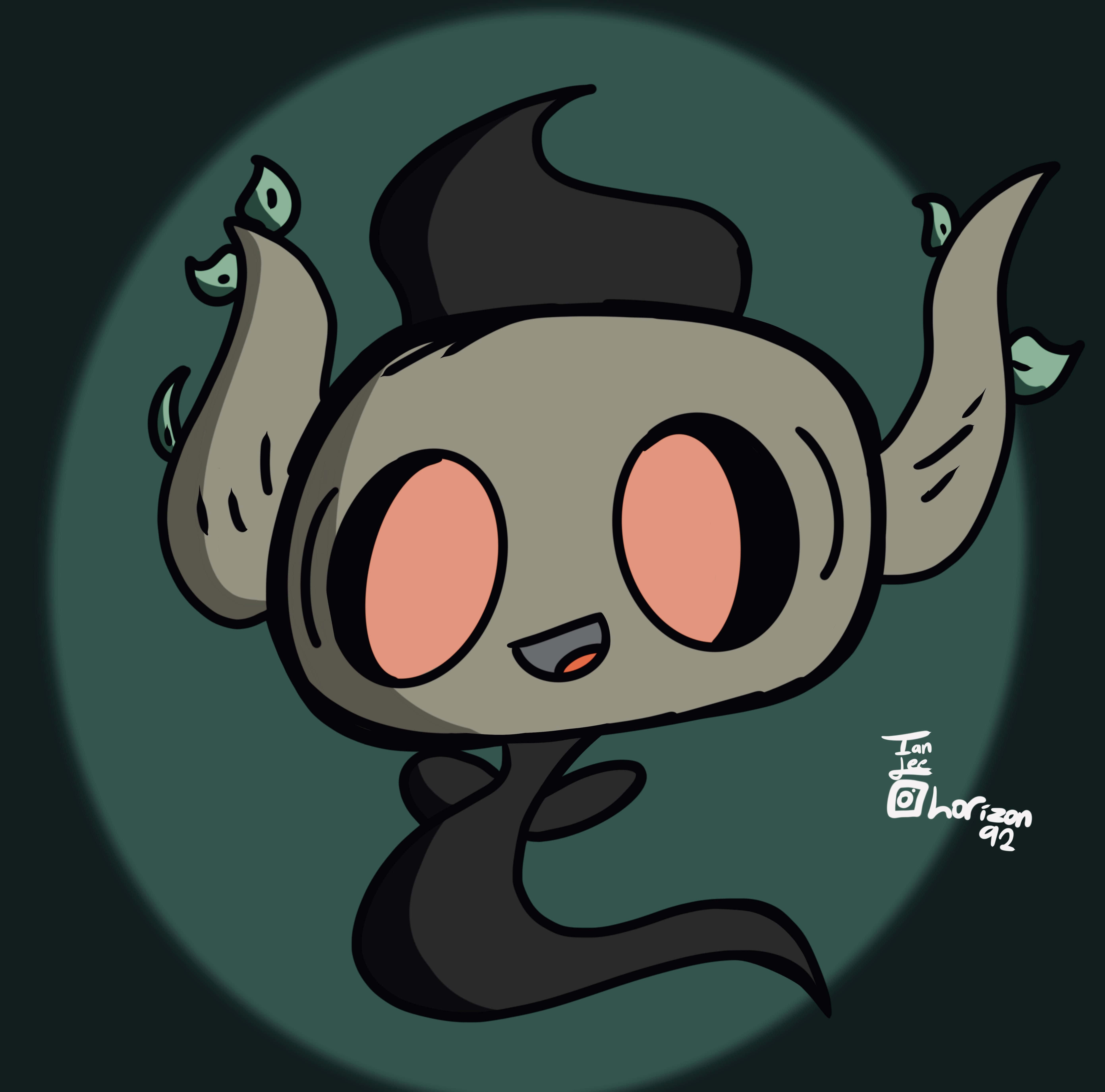 Phantump, chibi-style, pink eyes, 5K Desktop Wallpaper