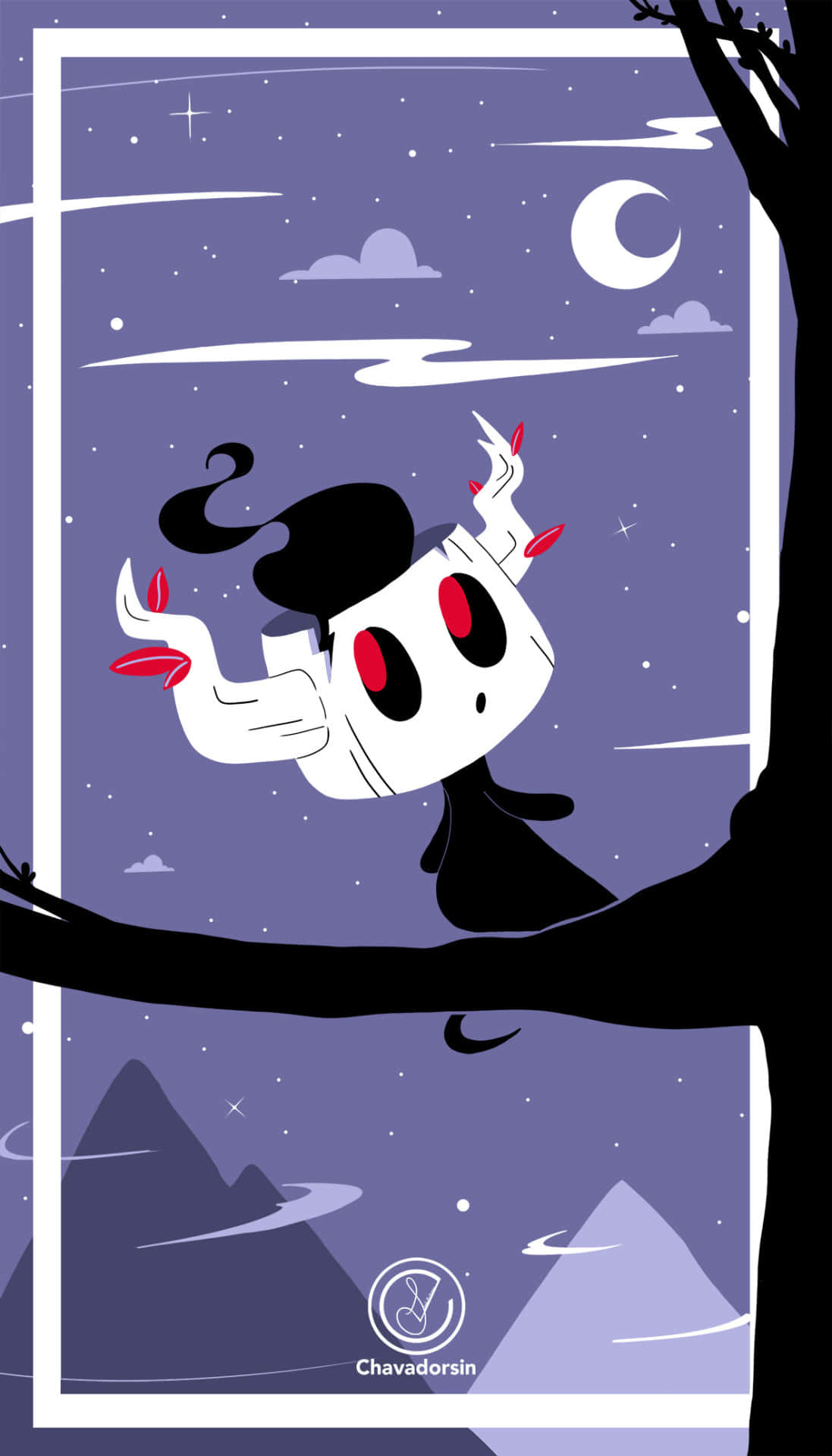 Phantump, starry purple night sky, crescent moon, Full HD Phone Wallpaper