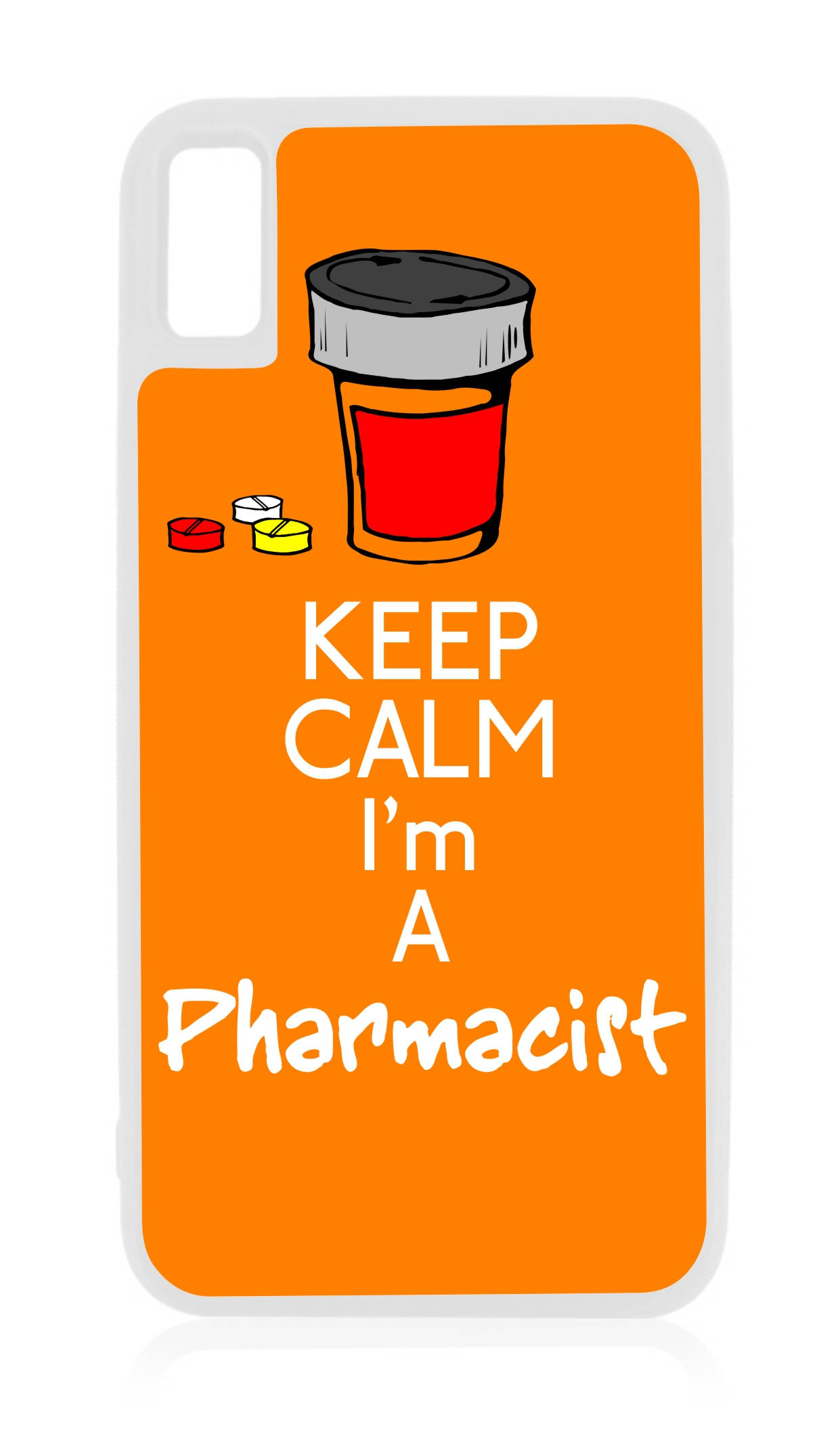 Keep Calm I'm A Pharmacist, bright orange, cartoon prescription bottle, Full HD Phone Wallpaper
