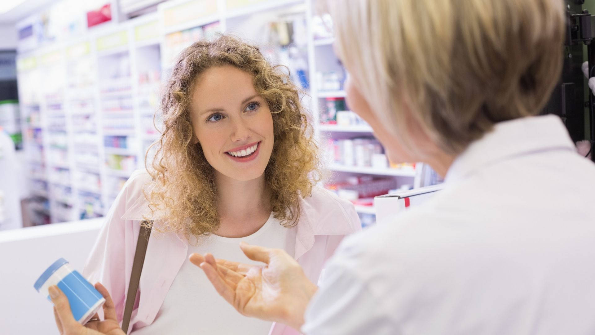 pharmacist, pill bottle, curly hair, Full HD Desktop Wallpaper