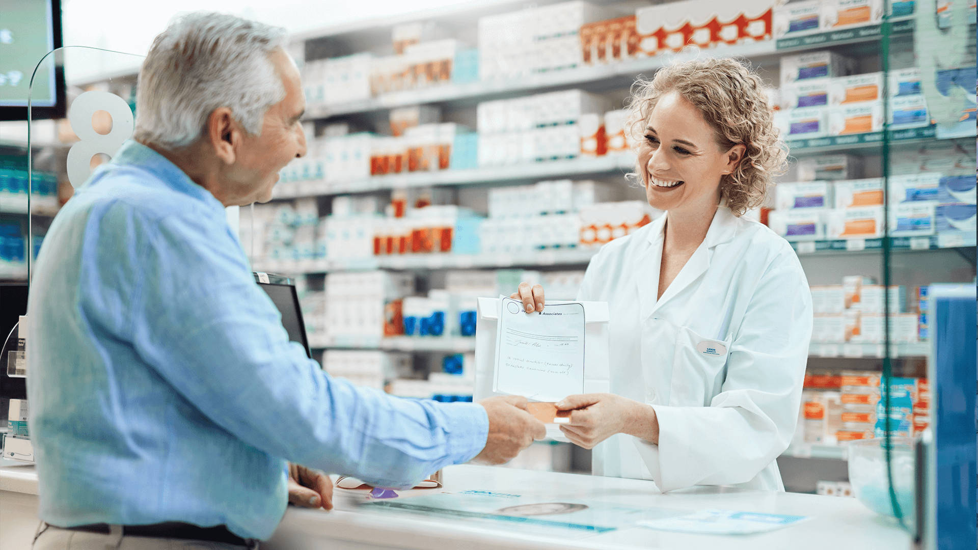 pharmacist, elderly man, prescription, Full HD Desktop Wallpaper
